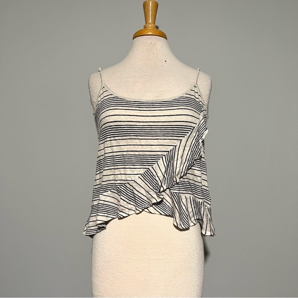 BB Dakota White Navy Blue Spaghetti Strap Linen Tank Top Size M